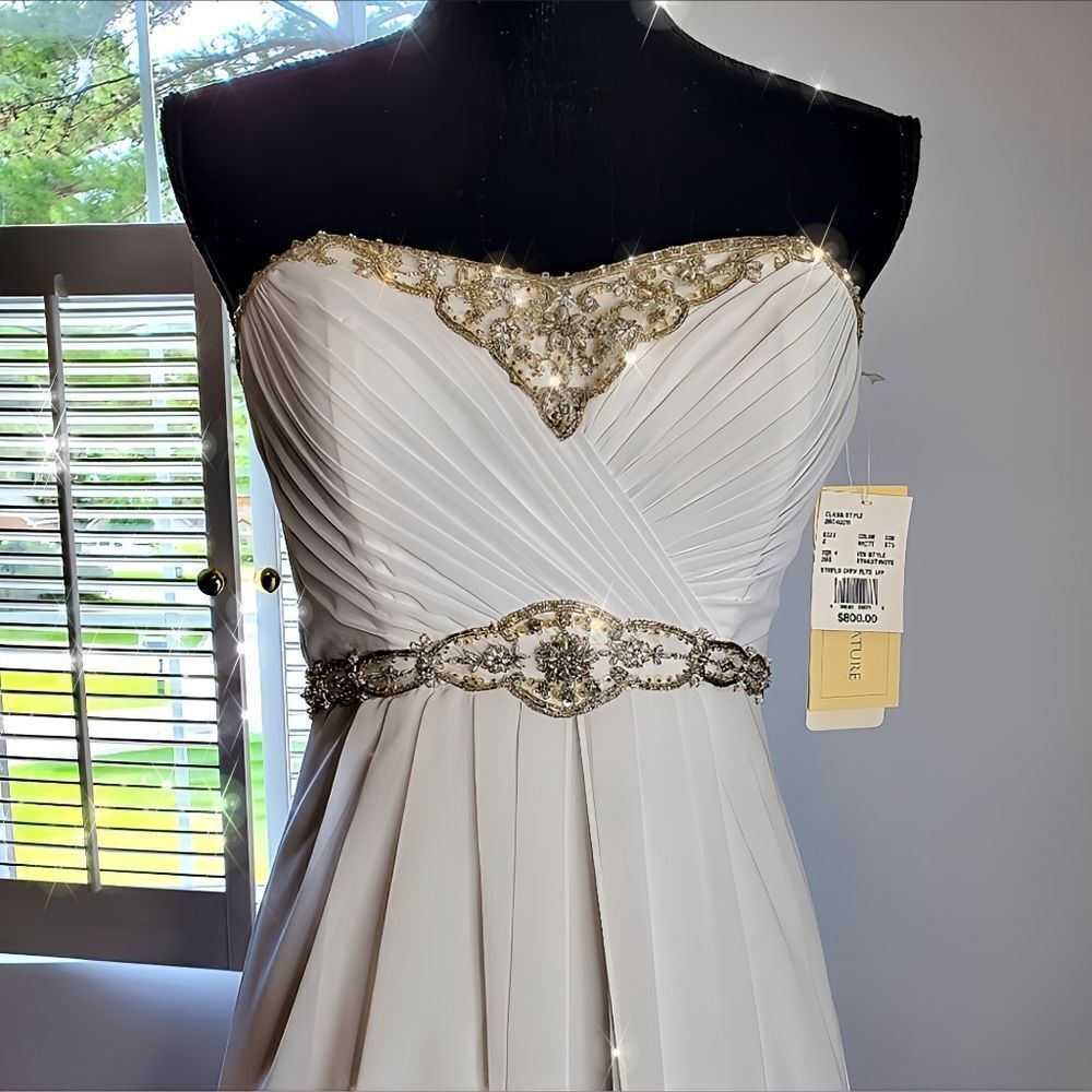 David's Bridal White and Gold Wedding Dress